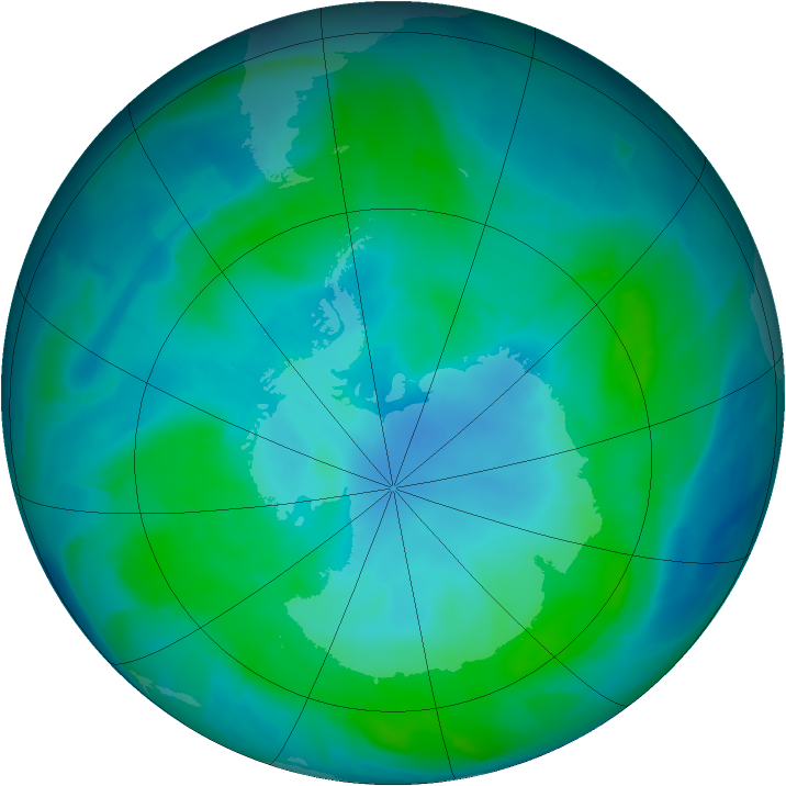 Antarctic ozone map for 10 February 2015